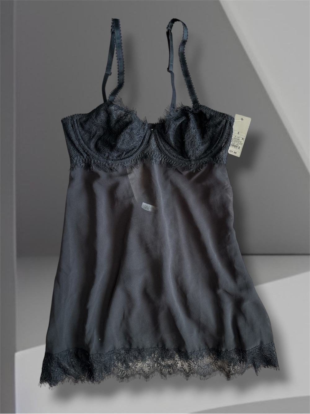 Gilligan & O'Malley Black Sheer Lace Babydoll Lingerie Set NWT Size Small